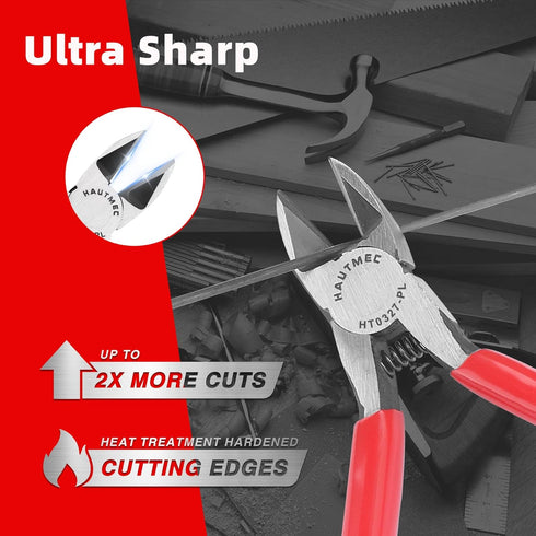 HAUTMEC 5" Precise Small Flush Cutting of Engineer Wire Cutter Plier 2PCS with Location Pin for Fine Shearing, Perfect for Circuit Board Cutting, ...
