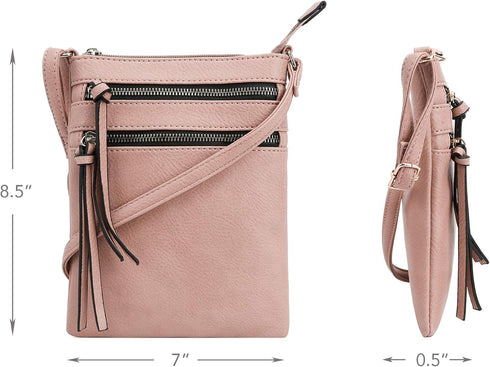 DELUXITY | Crossbody Purse Bag | Functional Multi Pocket Double Zipper Purse | Adjustable Strap | Medium Size Purse | Blush...