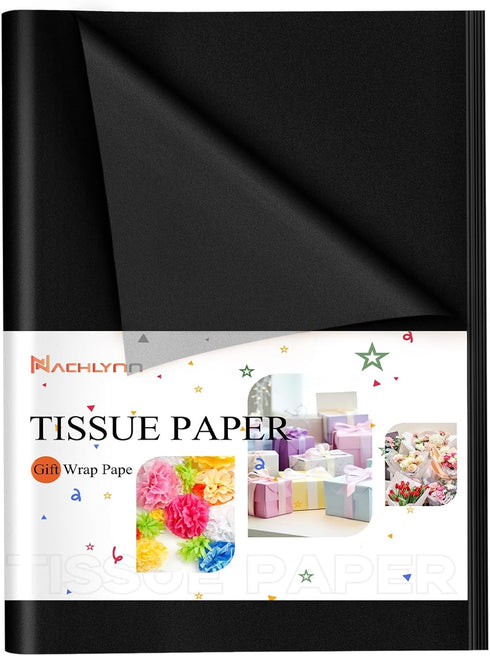 NACHLYNN 100 Sheets Black Tissue Paper Bulk Gift Wrapping Paper 14 x 20 inch Art Paper Crafts for Wedding Holiday Birthday Party Crafts Graduation...