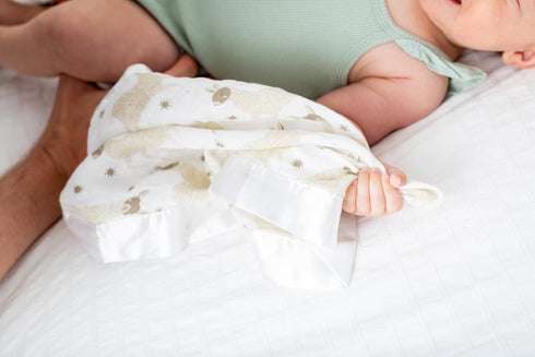 lulujo Baby Security Lovie Blankets| Unisex Softest Breathable Cotton Muslin Security Blanket with Silky Satin Trim| Neutral Comforting Blanket fo...