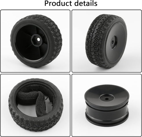4 Pack 12mm Hex Wheels and Tires Set with Locknuts and Wrench for RC 1/10 On Road Racing Touring Car...