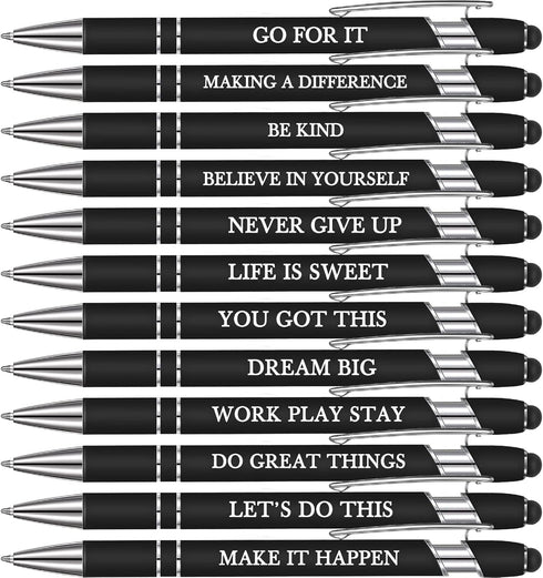 Zonon 12 Pieces Inspirational Motivational Quotes Ballpoint Pens with Stylus Tip Fine Point Smooth Writing Pens Metal Black Ink Pens Stylus Pen Se...