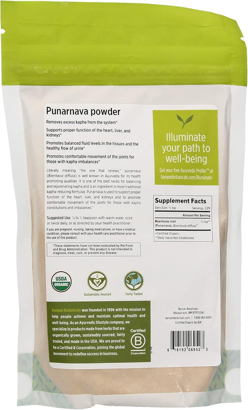 Banyan Botanicals Organic Punarnava Powder – Boerhavia diffusa – for Weight Management, Liver & Kidney Support & More* – 1/2lb. – Non-GMO Sustaina...