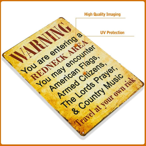 dingleiever-Warning You are Entering a Redneck Area Vintage Metal/Tin Sign Poster, Gas Oil, for Man Cave/Garage Shabby Chic Wall Sticker...