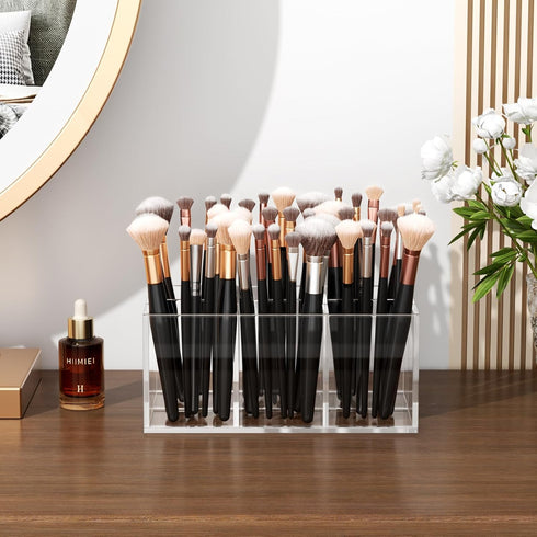 HIIMIEI Clear Makeup Brush Holder Organizer Acrylic 6-Slots Cosmetic Brushes Storage Organizer for Vanity Countertop...