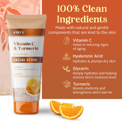 Envy Vitamin C and Turmeric Face Scrub - Anti Aging Facial Exfoliating Scrub, Clears Blackheads Improve Dark Spots & Acne - Korean Skin Care - All...