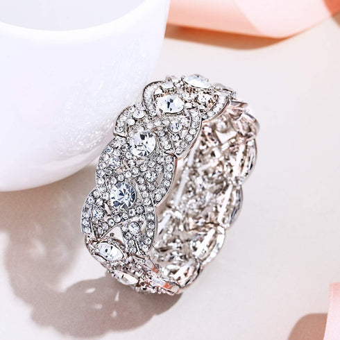 EVER FAITH Austrian Crystal Costume Jewelry Art Deco Elastic Stretch Bracelet...