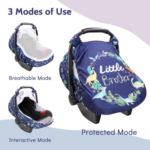 Car Seat Covers for Babies Boys, Little Brother Infant Carseat Canopy, Stretchy Newborn Stroller Carrier Cover, Dinosaur...