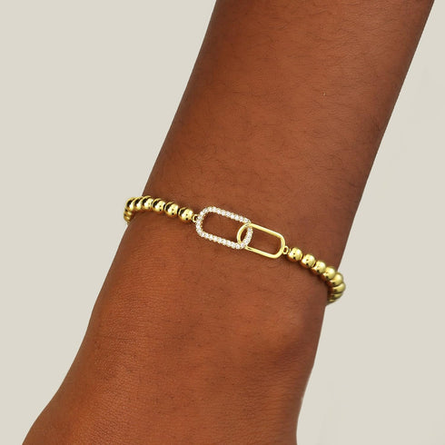 Gold Bracelets for Women 14K Gold Plated Beaded Bracelets Gold Stretch Bead Bracelet Handmade Ball Charm Bracelet Dainty Gold Jewelry Gifts for Wo...
