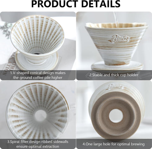 Bincoo Ceramic Coffee Dripper 1-2 Cup,V60 Pour Over Cone Coffee Maker Size 01 for Home Baristas-Easy Manual Brew Maker Gift,Planet Pour Over Coffe...