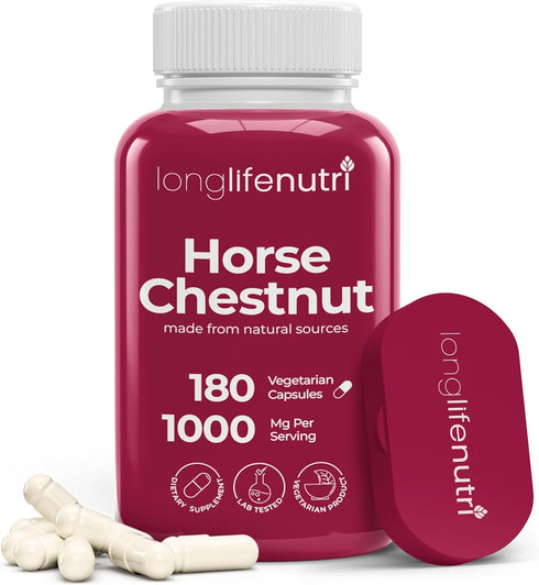 Horse Chestnut Extract 500mg - 180 Vegetarian Capsules, Organic Supplement for Daily Wellness & Circulation, 3-Month Supply, GMP Certified, Made i...
