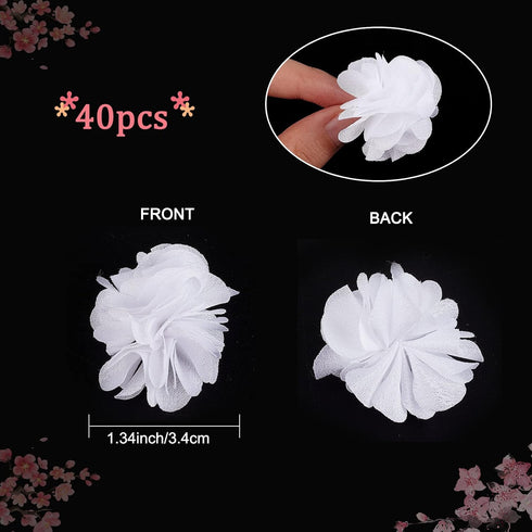 CRASPIRE 40pcs Fabric Flowers White Handmade 1.34" 3D Fabric Flowers Lace Patch for DIY Crafts Headbands Hair Accessories Wedding Veil Party Gift ...