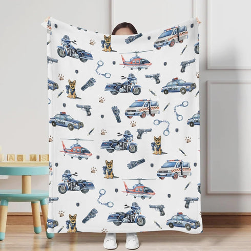 Watercolor Police Vehicles Car Motorcycle Helicopter Baby Blanket for Boys Police Dogs Flannel Swaddle Blanket Soft Receiving Blankets Newborn Nur...