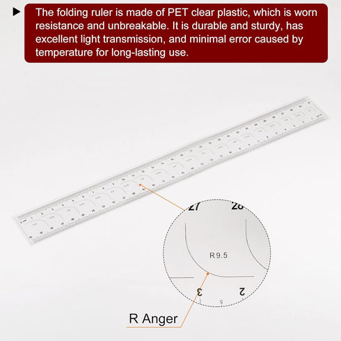 Film Flexible Ruler 30cm 0.5mm Scale with R Angle PET Plastic Folding Straight Ruler Calibration Soft Ruler Measuring Tool for Factory, Transparen...
