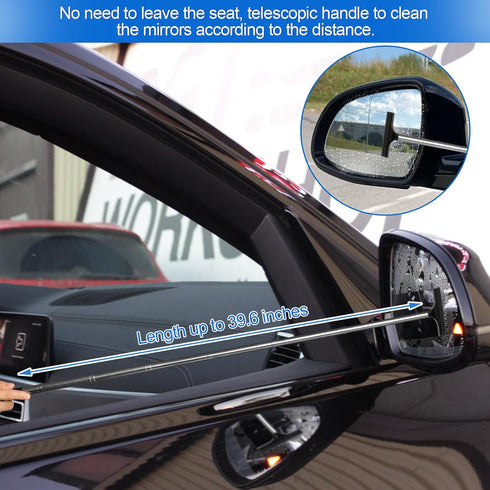 2 Pcs Car Mirror Wiper, 38.6in Handle Car Side Mirror Squeegee, Car Mirror Squeegee, Side Mirror Squeegee, Mini Squeegee for Rainy Foggy Weather...