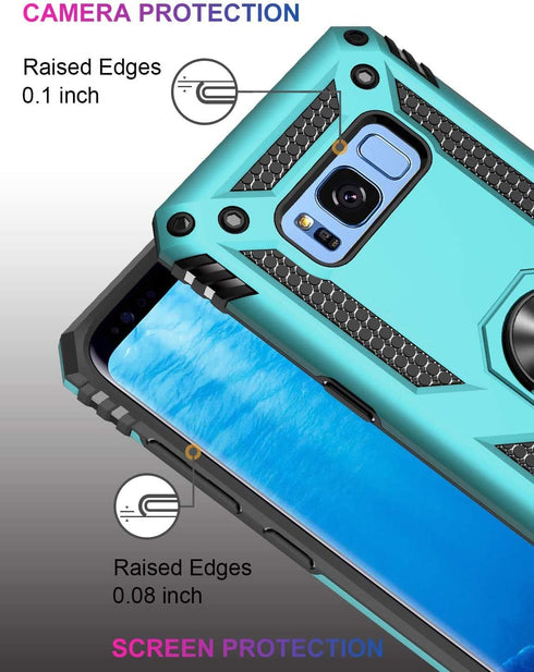 Samsung Galaxy S8 Plus Case with HD Screen Protectors, Androgate Military-Grade Metal Ring Holder Kickstand 15ft Drop Tested Shockproof Cover Case...