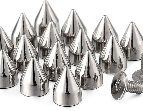 100 Sets 9MM Silver Spikes and Studs Metal Bullet Cone Spikes Screw Back Leather Craft Rapid Rivet Screws Punk Studs and Spikes for Clothing Shoes...