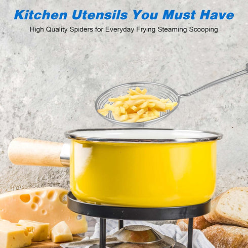 Steel Spider Strainer Skimmer Ladle, Kitchen Gadgets Wire Strainer Pasta Strainer Spoon Strainer Spider Skimmers for Kitchen Cooking and Frying (1...
