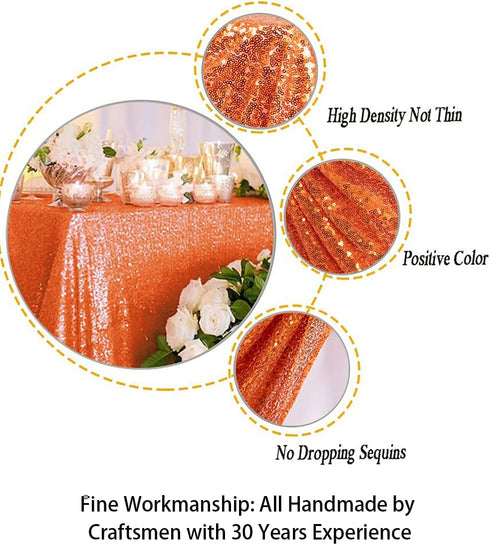 ShinyBeauty 60x102-Inch-Orange-Sequin Rectangular Tablecloth for Party Cake Dessert Table (Orange)...