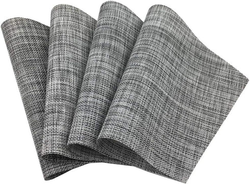 Wedge Placemats Set of 4 Vinyl Placemats for Round Tables Woven Non-Slip Heat-Resistant Easy to Clean Wipeable Washable Dinner Table Mats?Gray?...