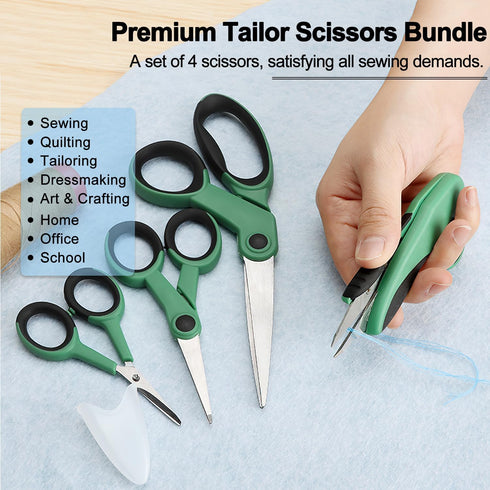 Premium Sewing Scissors Bundle, 8" Heavy Duty Fabric Scissors, 5" Embroidery Scissors, 4" Small Detail Scissors, 5" Thread Snips, Tailoring, Dress...