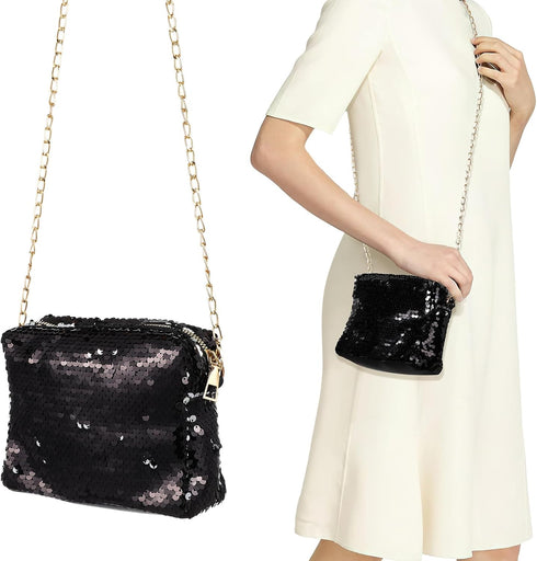 Sparkly Sequin Handbag Lady Party Evening Clutch Shoulder Bag, Mother's Day gift or gift for women (Black), 10 * 7.1 * 0.8 inch...