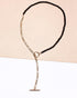 Natural Stone Beaded Black Agate Dainty Gold Chain Necklaces for Women T bar Clasps 14K Gold Plated Y-Shaped Necklace...