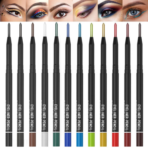 KAIQIKAIXI 12 Kinds Of Color Eyeliner Pen, Eyebrow Pen,Eye Shadow Pencil, Lip Line Pen, Eyelid Pad, Pencil Makeup Set Tool 12PCS (Multicolor)...