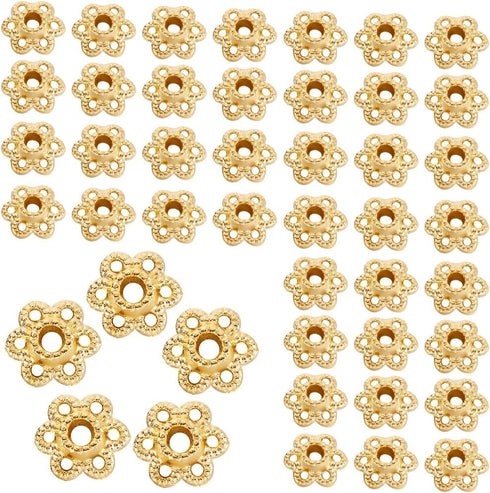 SUNNYCLUE 1 Box 300PCS 6mm Alloy Flower Beads Caps Filigree Flower Beads Gold Metal Hollow Floral End Cap Loose Spacer Bead Bulk for Jewelry Makin...