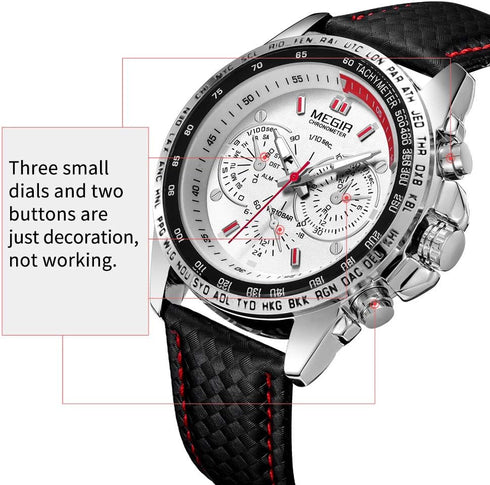 MEGIR Men Analog Luminous Casual Fashion Quartz Watch with PU Strap Big Dial Calendar for Business Work School Outdoor...