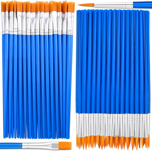 Small Paint Brushes Bulk, Anezus 50 Pcs Flat Tip Paint Brushes with Round Acrylic Paint Brushes Set Craft Brushes for Classroom Acrylic Watercolor...
