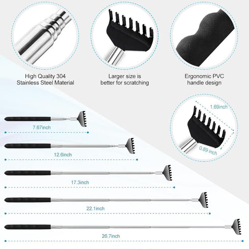 3 Pack Back Scratcher Metal Portable Telescoping with Rubber Handles, Extendable Back Massager Tool with Beautiful Box, White Elephant Stocking St...