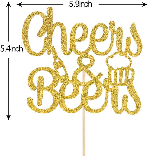 Gold Glitter Cheers & Beers Cake Topper Happy Birthday Party - Engagement - Graduation Birthday - Wedding Party Decorations...