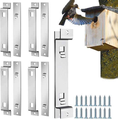 Quick Release Bird Box Hanger Bracket, GS Alderaul 4 Sets Galvanized Steel Bird House Mounting Bracket, Bluebird House Wall Mount, Bird Nesting Bo...