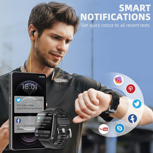 Smart Watch, 5ATM Waterproof Fitness Tracker Smart Watch for Men, 1.8'' Touch Screen Fitness Watch with Sleep Monitor Pedometer Notification Weath...