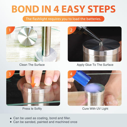 UV Glue Kit with uv light, Liquid Plastic Welder, Glass repair fluid, Cures Quickly, Plastic, Glass, Metal Adhesive Repair for Home, Outdoors. (2P...