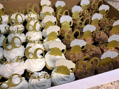 24 PCS Gold Glitter Beer Mug Cupcake Toppers Food Cake Picks Party Decor...