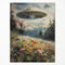 Generic UFO Surreal Art Print, Alien Abduction Poster, Trippy Spaceship Posters Painting, Wildflower Meadow Field Wall Art, Vintage Landscape Funn...