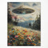 Generic UFO Surreal Art Print, Alien Abduction Poster, Trippy Spaceship Posters Painting, Wildflower Meadow Field Wall Art, Vintage Landscape Funn...