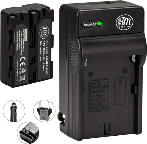 BM Premium NP-FM500H Battery and Charger for Sony Alpha a68, a77II, SLT-A57, SLT-A58, SLT-A65V, SLT-A77V, SLT-A99V, SLT-A200, A300, A350, A450, A5...