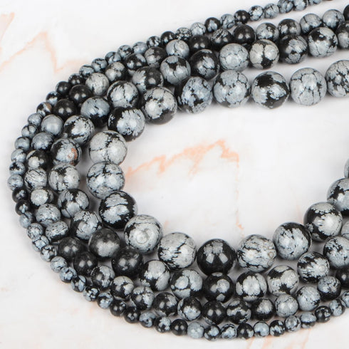 8mm 100pcs Natural Stone Beads Snowflake Round Genuine Stone Beading Loose Gemstone Hole Size 1mm DIY Charm Smooth Beads for Bracelet Necklace Ear...