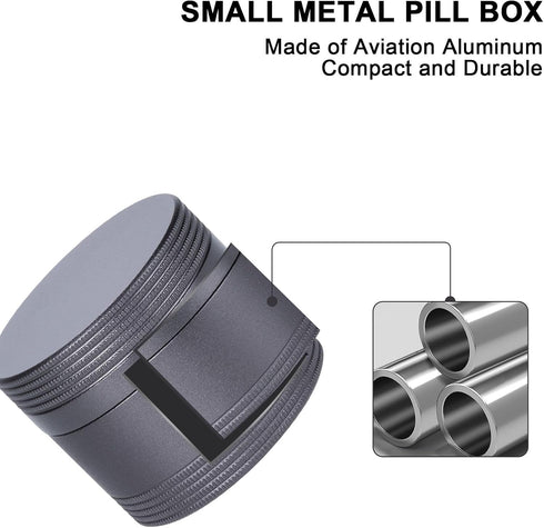 Small Pill Case Metal Pill Box - Waterproof Pill Container Single Round Aluminum Alloy Storage Medicine Holder Organizer Multitool EDC Every Day f...