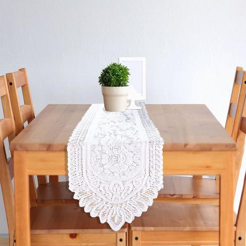 Tinsow 2 Pack Cotton Crochet Lace Rectangular Table Runner Dresser Scarf Doilies (White Style, 13" X 44")...