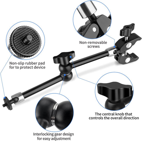 Magic Arm Camera Mount 11inches with Super Clamp,Articulating Arm Load Capacity 6lbs,Camera Mounts & Clamps with 1/4" and 3/8" Threads for LCD Mon...