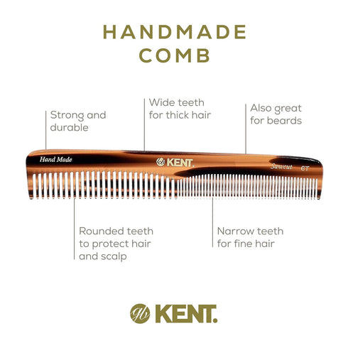 Kent 6T Fine Tooth Comb and Wide Tooth Comb Hair Combs for Women, Combs for Men Beard Comb and Mustache Comb, Barber Comb Hair Styling Grooming Co...