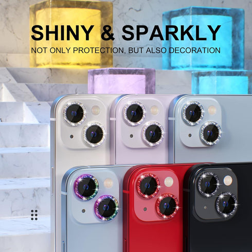 Choiche [2+1 for iPhone 14/iPhone 14 Plus Camera Lens Protector Bling, 9H Tempered Glass Camera Cover Screen Protector Metal Ring Decoration Acces...