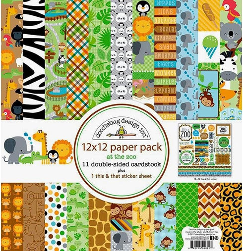 Doodlebug Double-Sided Paper Pack 12"X12" 12/Pkg-At The Zoo...