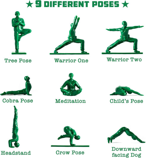 Yoga Joes Series 1 Green Toy Soldiers, Set of 9 Army Men Yoga Pose Figurines - Decor for Desk, Office, Classroom, Home, or Studio - Zen Meets GI J...