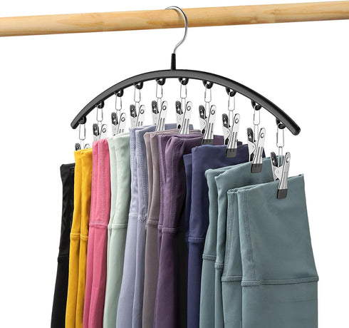 Legging Organizer for Closet, Metal Yoga Pants Hangers 1 Pack w/10 Clips Holds 10 Leggings, Hangers Space Saving Hanging Closet Organizer w/Rubber...