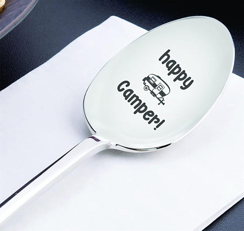 THE BASH AFFAIR Campers Gift - Happy Camper Engraved Spoon Gift For Friend|Christmas Birthday Gift For Father|Camping Gift For Men Women|Teens Hol...